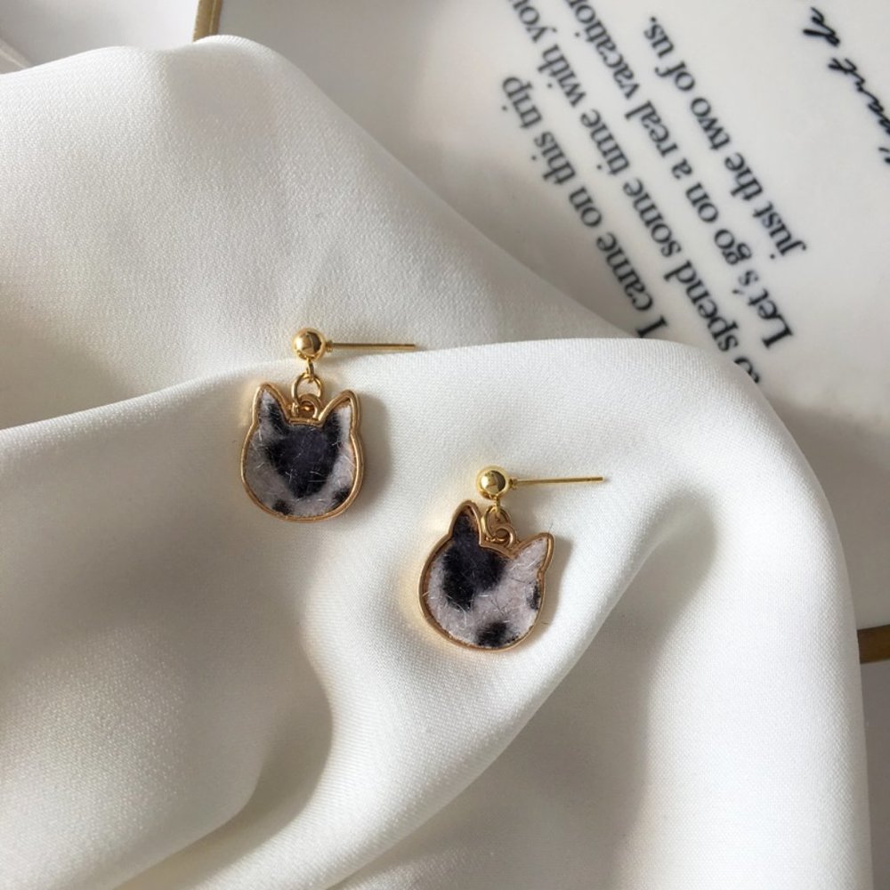 Kitty Cat Head Leopard Fabric Earrings - Picture 9 of 14